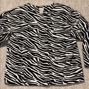 Small 4/6 Chico's Sz 0 zebra animal print jacket short zip front collarless
